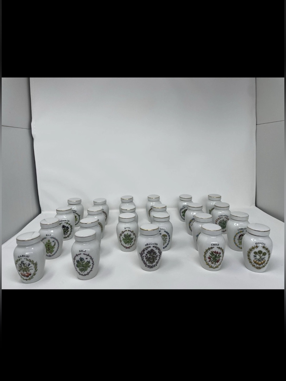 Gloria Vanderbilt White Ceramic Herb Jar Collection with Botanical Decals